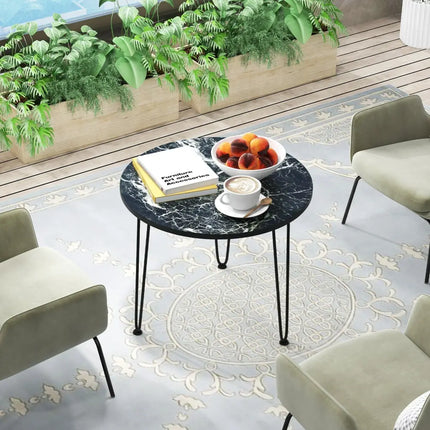 Round Coffee Table with Thickened Tabletop and Metal Tripod Legs-Black - Black - End & Side Tables