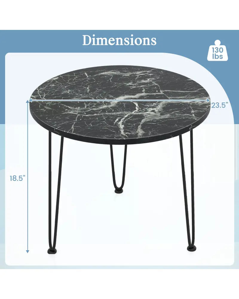 Round Coffee Table with Thickened Tabletop and Metal Tripod Legs-Black - Black - End & Side Tables