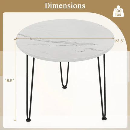 Round Coffee Table with Thickened Tabletop and Metal Tripod Legs-White - White - End & Side Tables