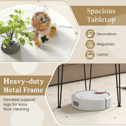 Round Coffee Table with Thickened Tabletop and Metal Tripod Legs-White - White - End & Side Tables
