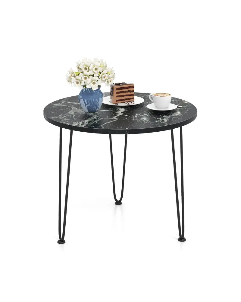 Round Coffee Table with Thickened Tabletop and Metal Tripod Legs-Black - Black - End & Side Tables