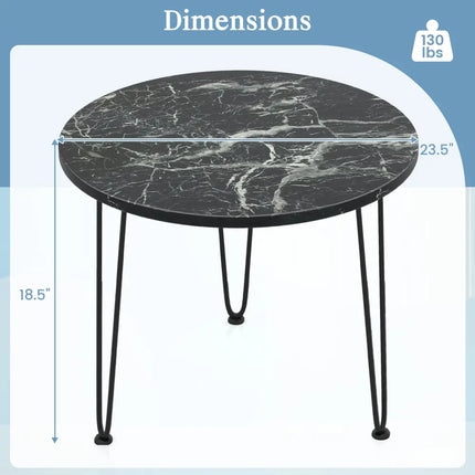 Round Coffee Table with Thickened Tabletop and Metal Tripod Legs-Black - Black - End & Side Tables