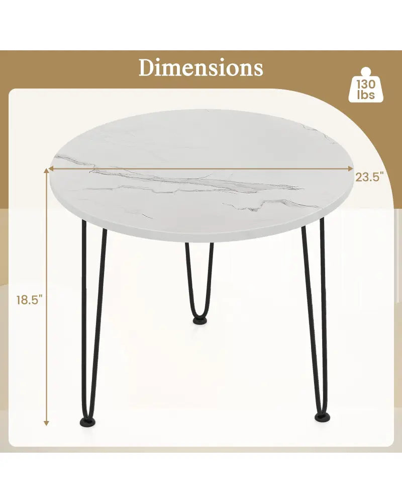 Round Coffee Table with Thickened Tabletop and Metal Tripod Legs-White - White - End & Side Tables