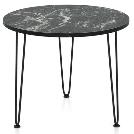 Round Coffee Table with Thickened Tabletop and Metal Tripod Legs-Black - Black - End & Side Tables