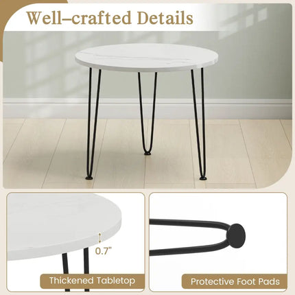 Round Coffee Table with Thickened Tabletop and Metal Tripod Legs-White - White - End & Side Tables