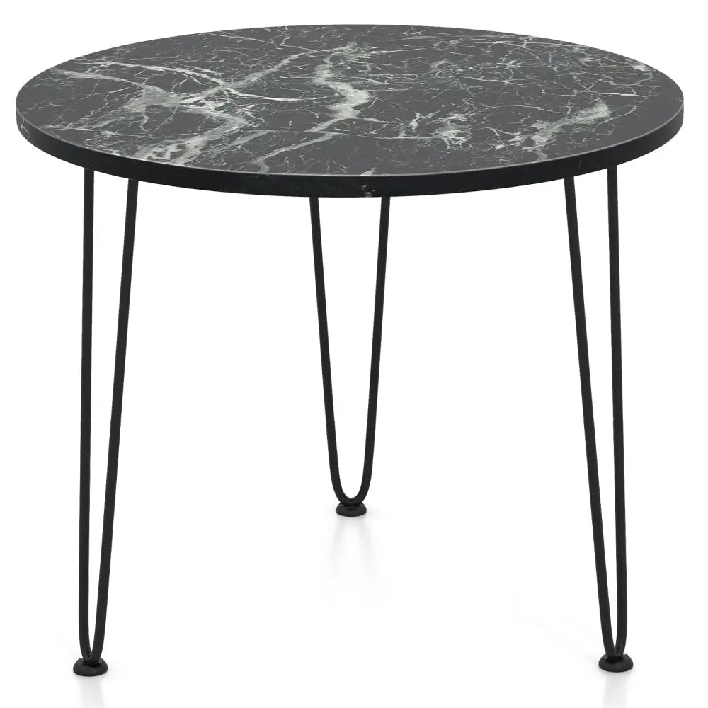 Round Coffee Table with Thickened Tabletop and Metal Tripod Legs-Black - Black - End & Side Tables