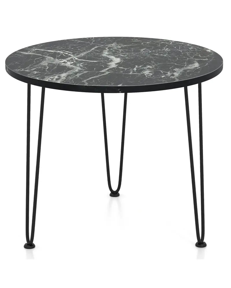 Round Coffee Table with Thickened Tabletop and Metal Tripod Legs-Black - Black - End & Side Tables