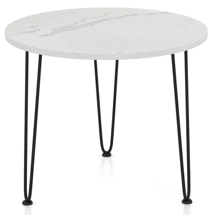 Round Coffee Table with Thickened Tabletop and Metal Tripod Legs-White - White - End & Side Tables