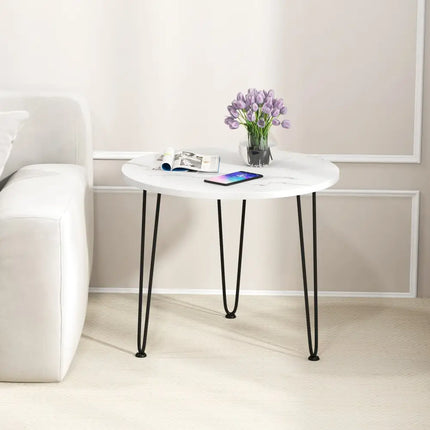 Round Coffee Table with Thickened Tabletop and Metal Tripod Legs-White - White - End & Side Tables