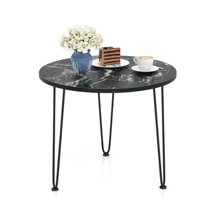 Round Coffee Table with Thickened Tabletop and Metal Tripod Legs-Black - Black - End & Side Tables