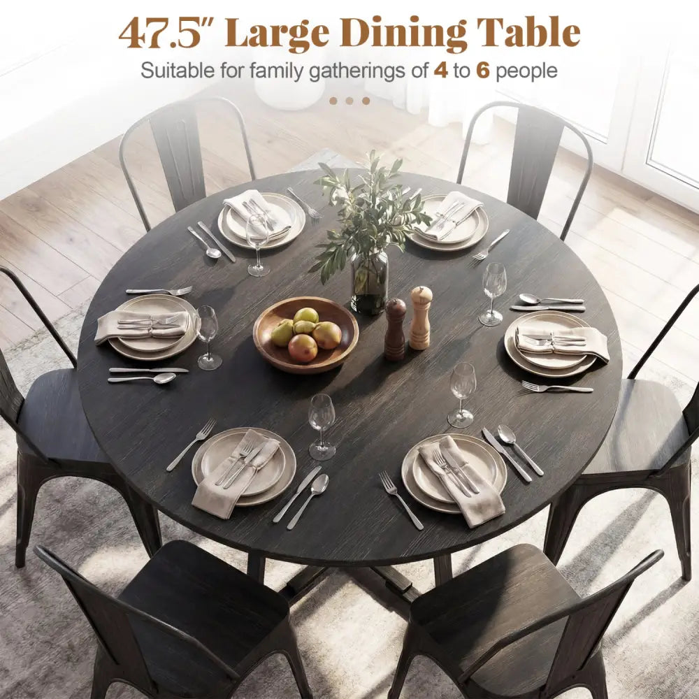 Round Dining Table for 4-6 with Storage Shelf and Metal Legs-Black - Black - Dining Tables