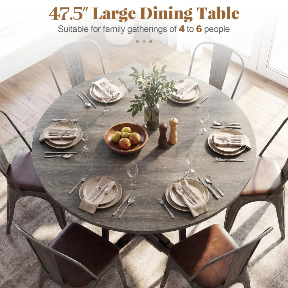 Round Dining Table for 4-6 with Storage Shelf and Metal Legs-Gray - Gray - Dining Tables