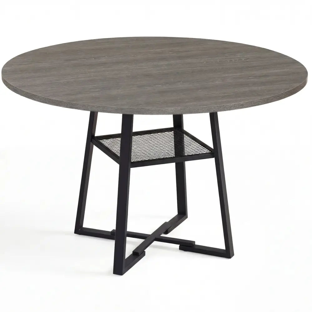Round Dining Table for 4-6 with Storage Shelf and Metal Legs-Gray - Gray - Dining Tables