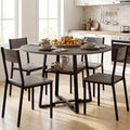 Round Dining Table for 4-6 with Storage Shelf and Metal Legs-Gray - Gray - Dining Tables