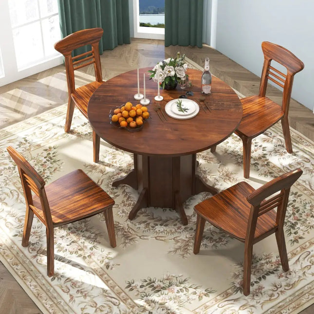 Round Dining Table with Pedestal Base for 4-6 People-Walnut - Walnut - Dining Tables