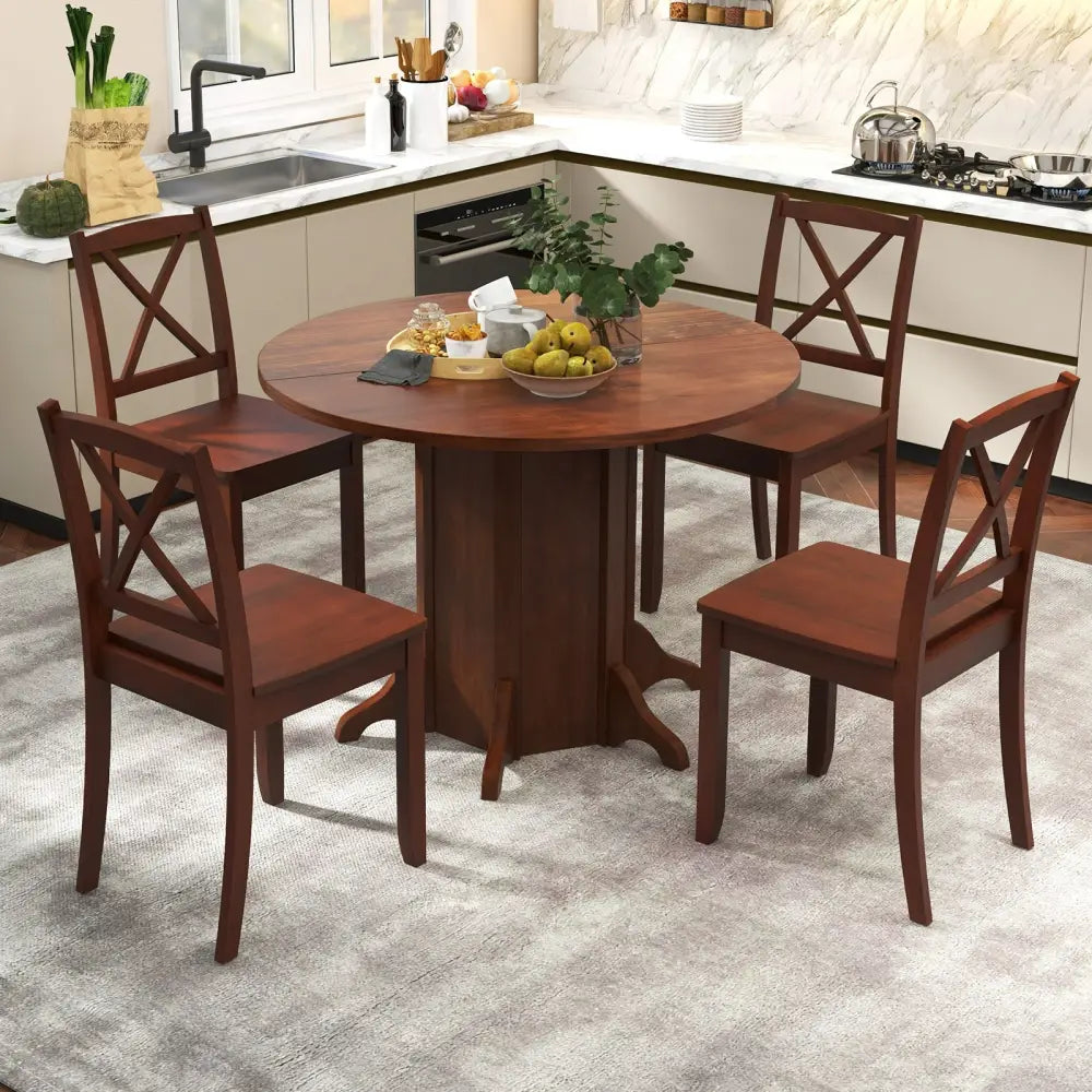 Round Dining Table with Pedestal Base for 4-6 People-Walnut - Walnut - Dining Tables