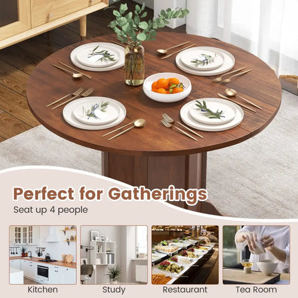 Round Dining Table with Pedestal Base for 4-6 People-Walnut - Walnut - Dining Tables