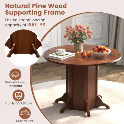 Round Dining Table with Pedestal Base for 4-6 People-Walnut - Walnut - Dining Tables