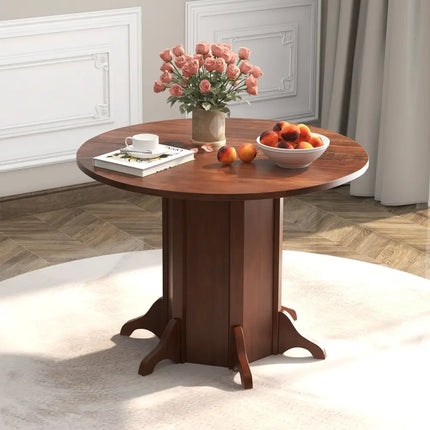 Round Dining Table with Pedestal Base for 4-6 People-Walnut - Walnut - Dining Tables