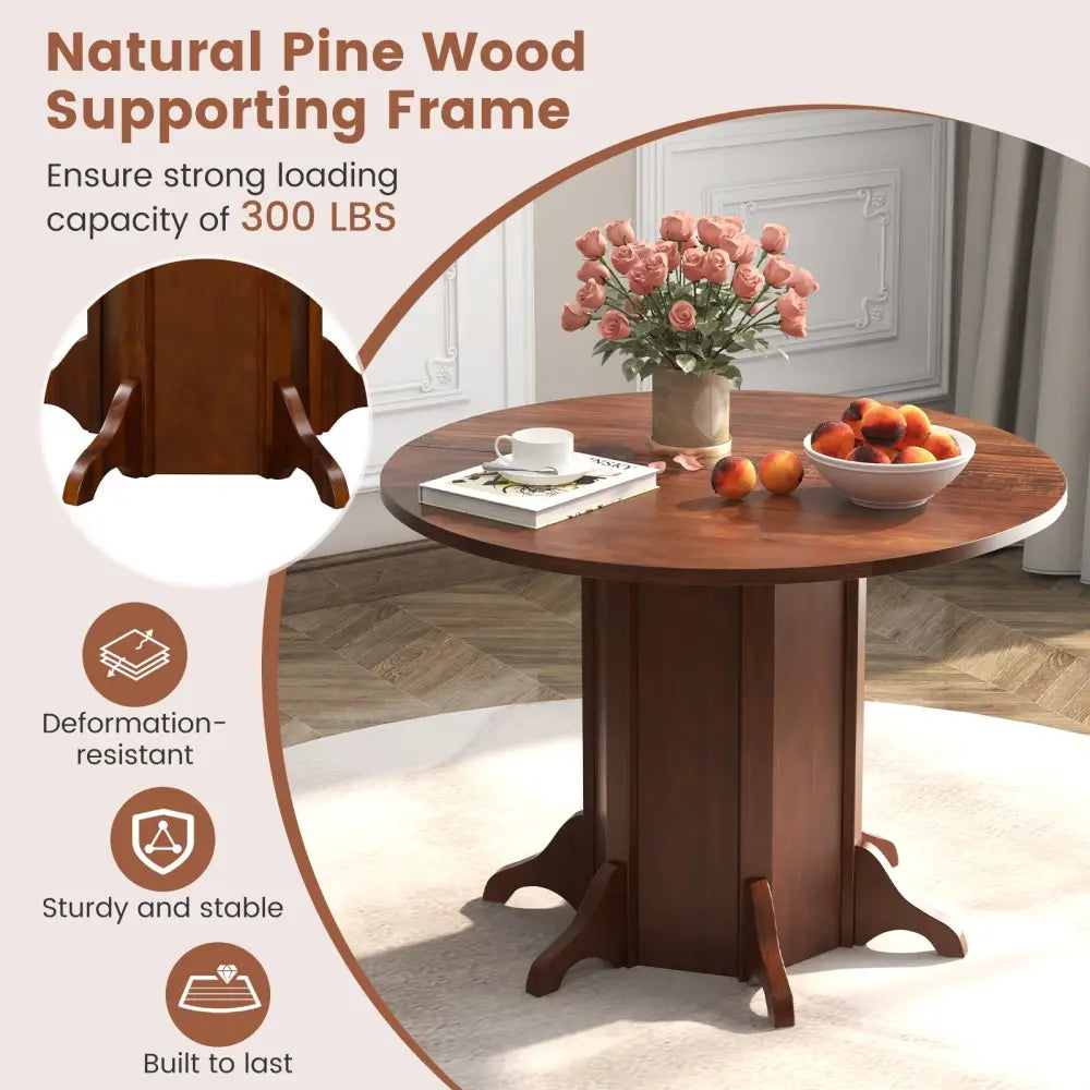 Round Dining Table with Pedestal Base for 4-6 People-Walnut - Walnut - Dining Tables