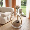 Round End Table Faux Marble Side Table with Tempered Glass Tabletop-Gold - Gold - End & Side Tables