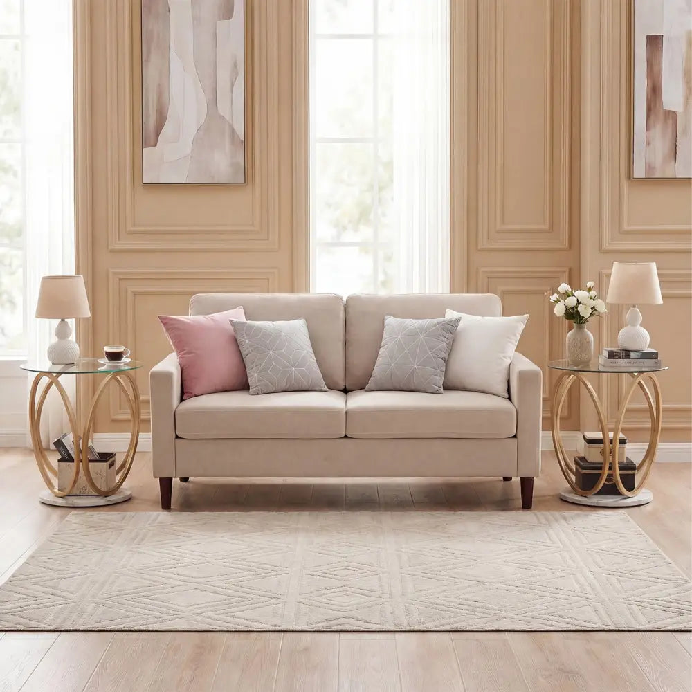 Round End Table Faux Marble Side Table with Tempered Glass Tabletop-Gold - Gold - End & Side Tables