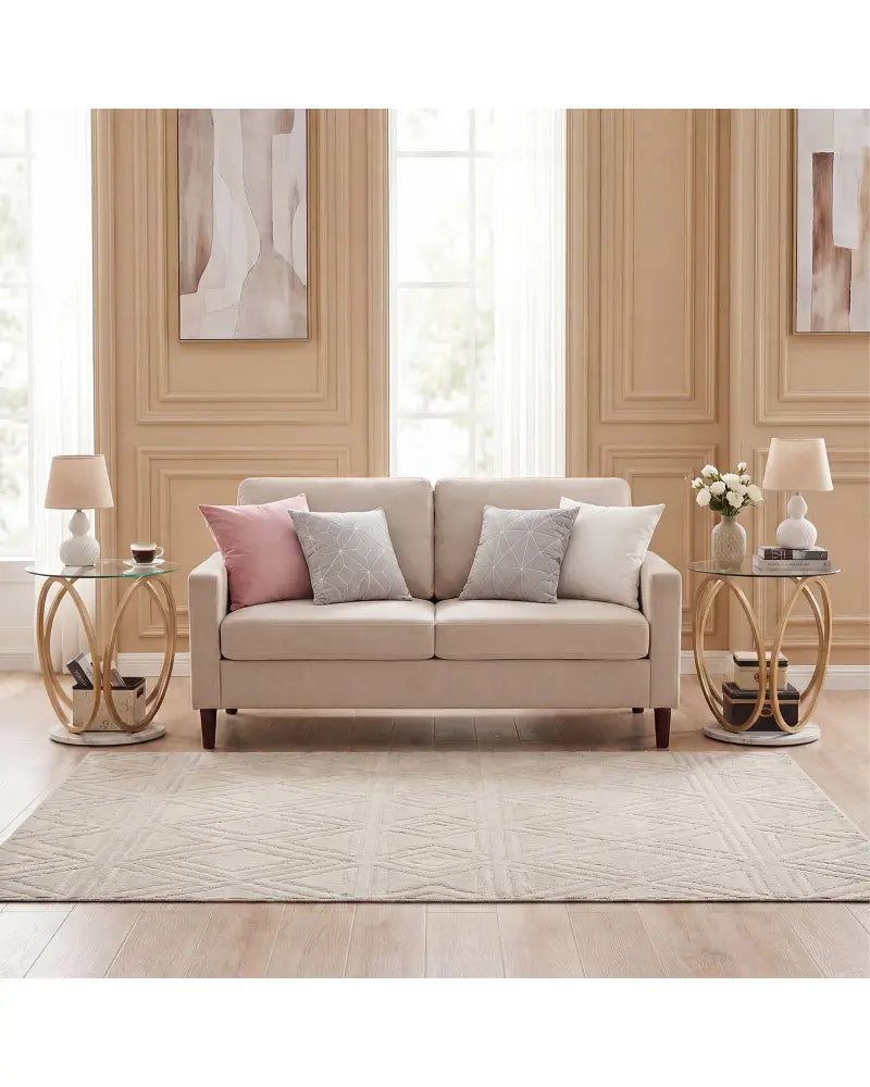 Round End Table Faux Marble Side Table with Tempered Glass Tabletop-Gold - Gold - End & Side Tables