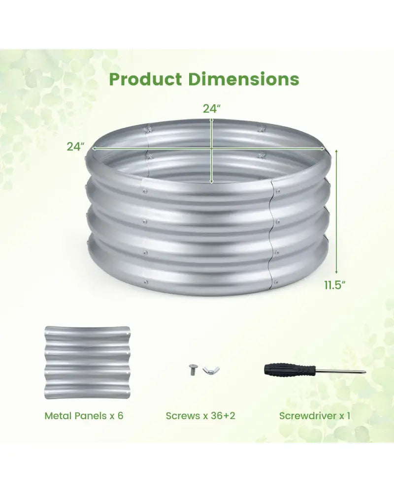 Round Galvanized Raised Garden Bed with Open-Ended Base-S - Silver - Raised Garden Beds