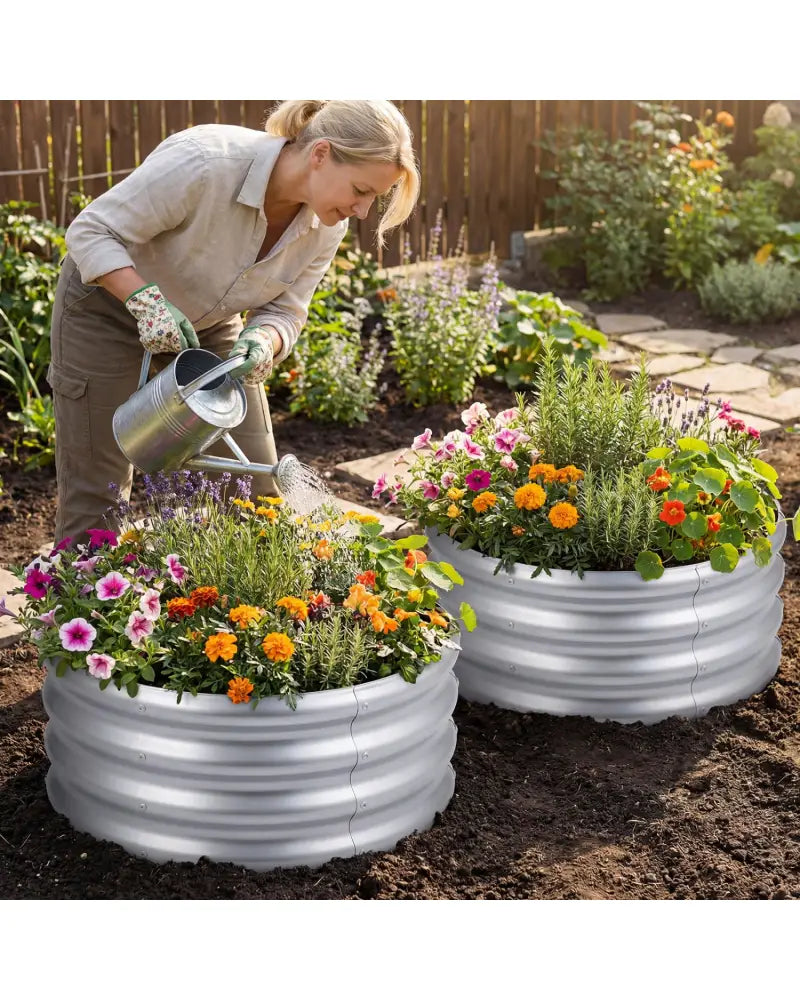 Round Galvanized Raised Garden Bed with Open-Ended Base-S - Silver - Raised Garden Beds
