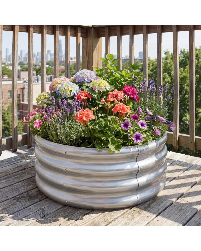Round Galvanized Raised Garden Bed with Open-Ended Base-S - Silver - Raised Garden Beds