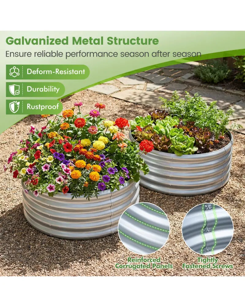 Round Galvanized Raised Garden Bed with Open-Ended Base-S - Silver - Raised Garden Beds