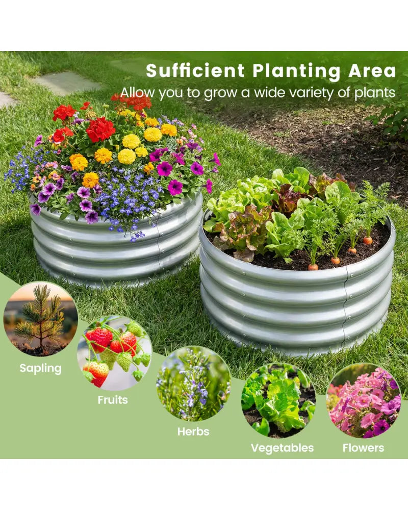 Round Galvanized Raised Garden Bed with Open-Ended Base-S - Silver - Raised Garden Beds