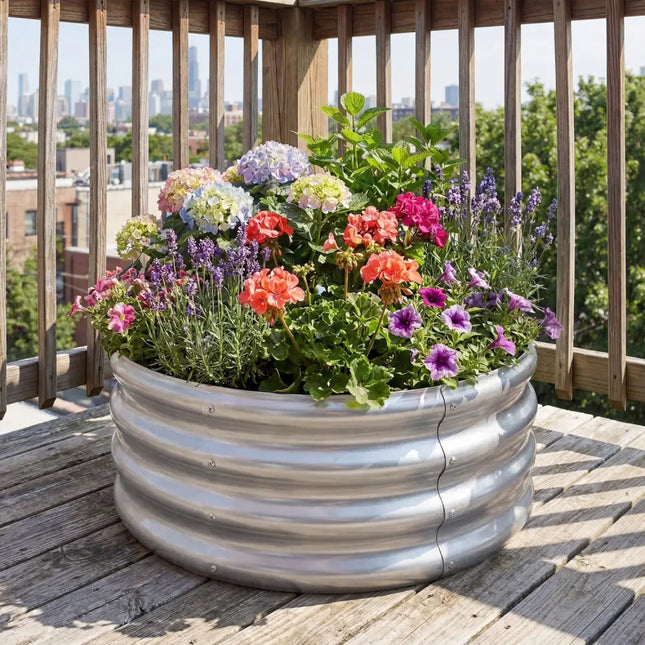 Round Galvanized Raised Garden Bed with Open-Ended Base-S - Silver - Raised Garden Beds