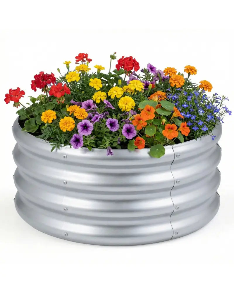 Round Galvanized Raised Garden Bed with Open-Ended Base-S - Silver - Raised Garden Beds