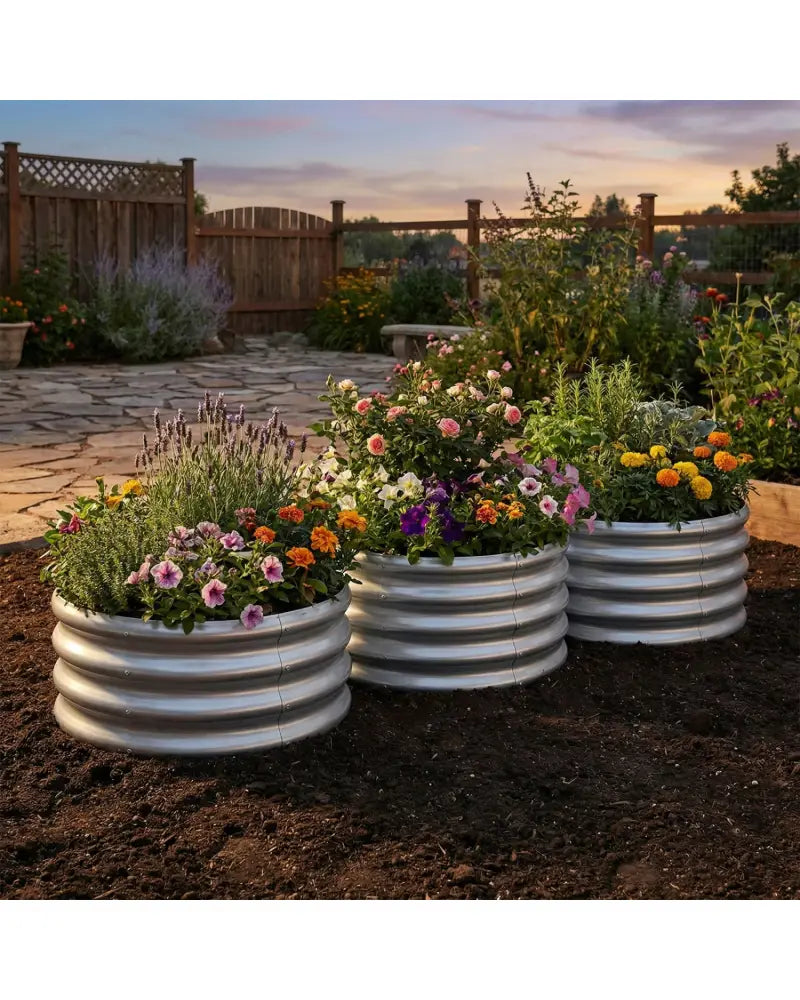 Round Galvanized Raised Garden Bed with Open-Ended Base-S - Silver - Raised Garden Beds