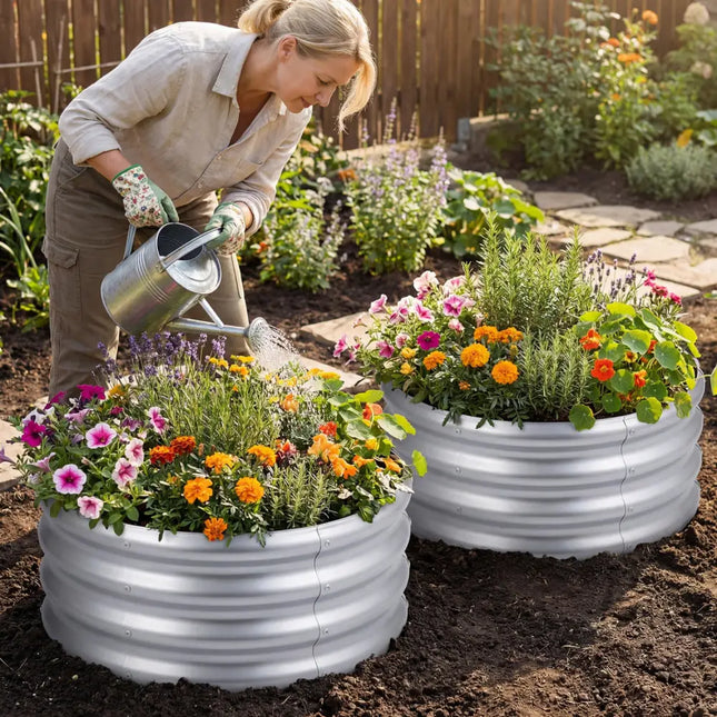 Round Galvanized Raised Garden Bed with Open-Ended Base-S - Silver - Raised Garden Beds