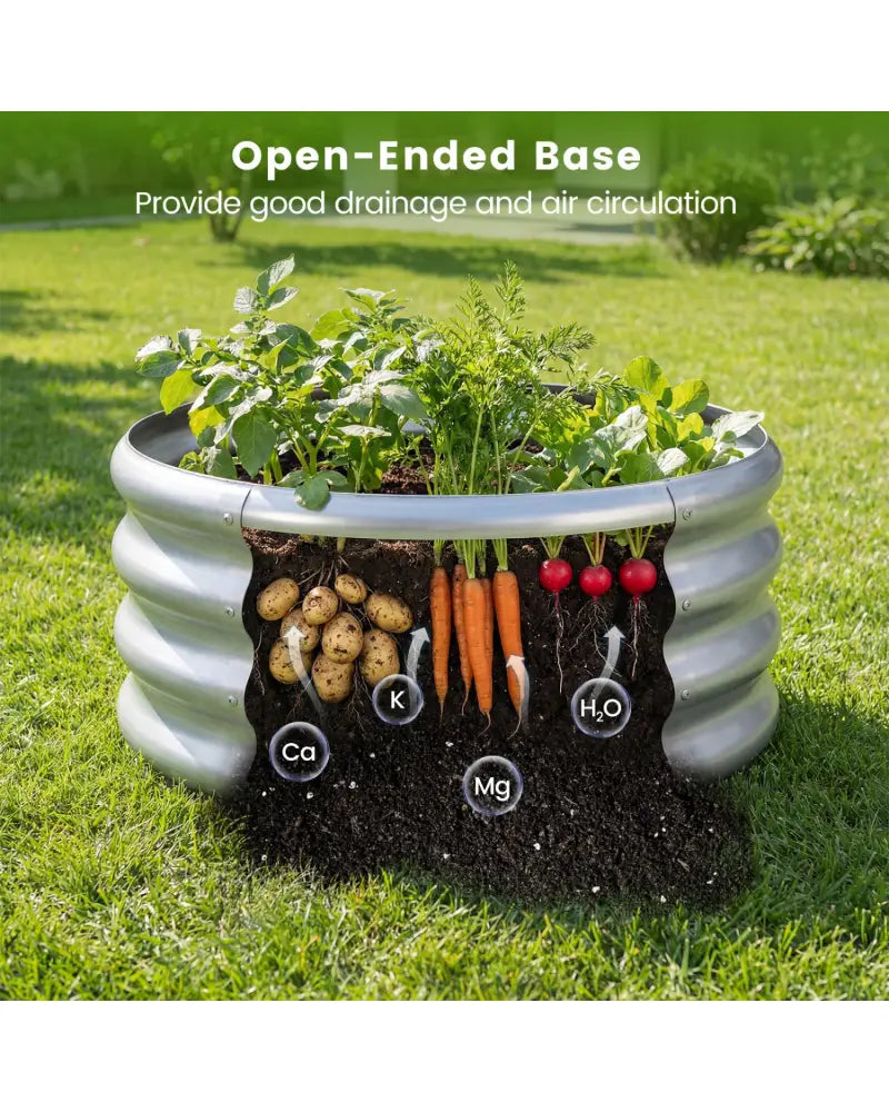 Round Galvanized Raised Garden Bed with Open-Ended Base-S - Silver - Raised Garden Beds