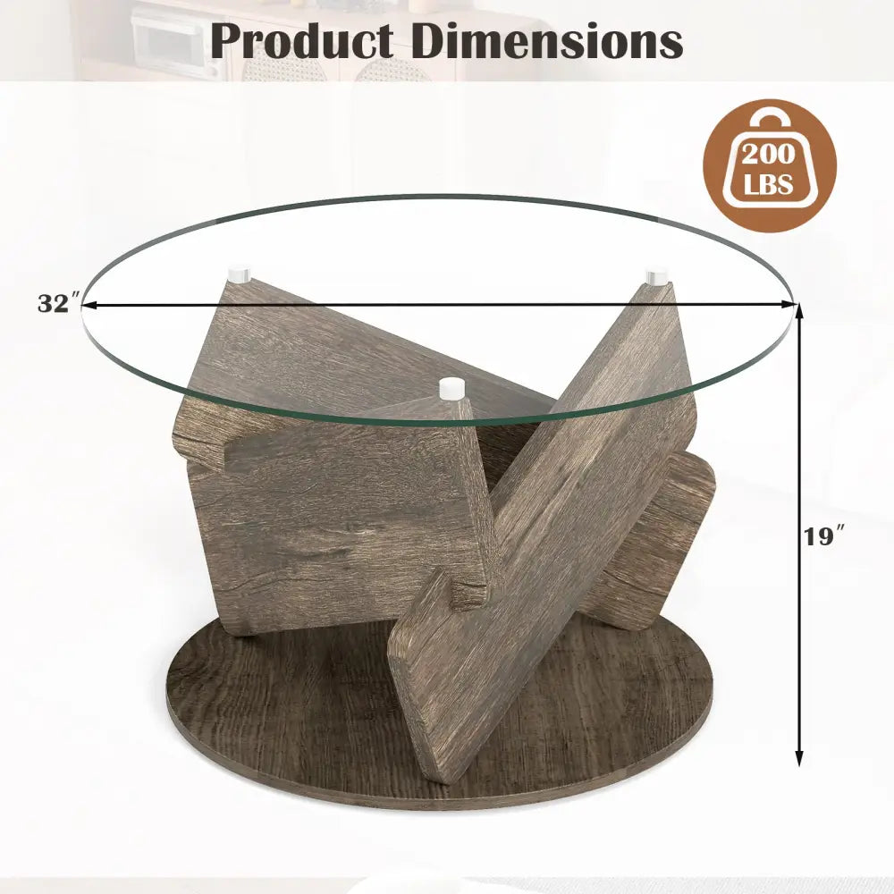 Round Glass Coffee Table 32 Inch Modern Center Table with Tempered Glass Top-Gray - Gray - Coffee Tables
