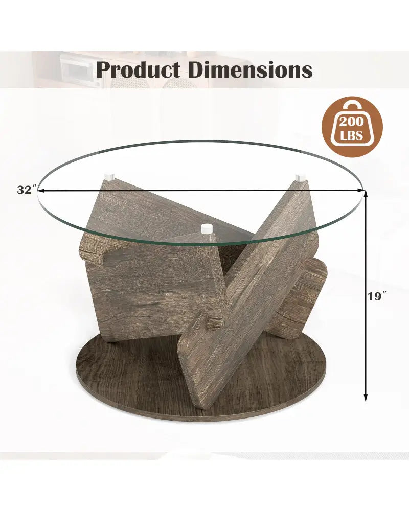 Round Glass Coffee Table 32 Inch Modern Center Table with Tempered Glass Top-Gray - Gray - Coffee Tables