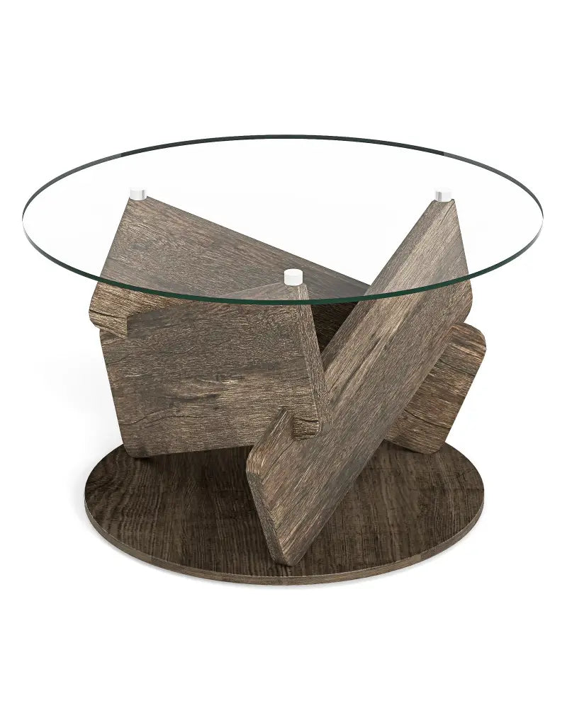 Round Glass Coffee Table 32 Inch Modern Center Table with Tempered Glass Top-Gray - Gray - Coffee Tables
