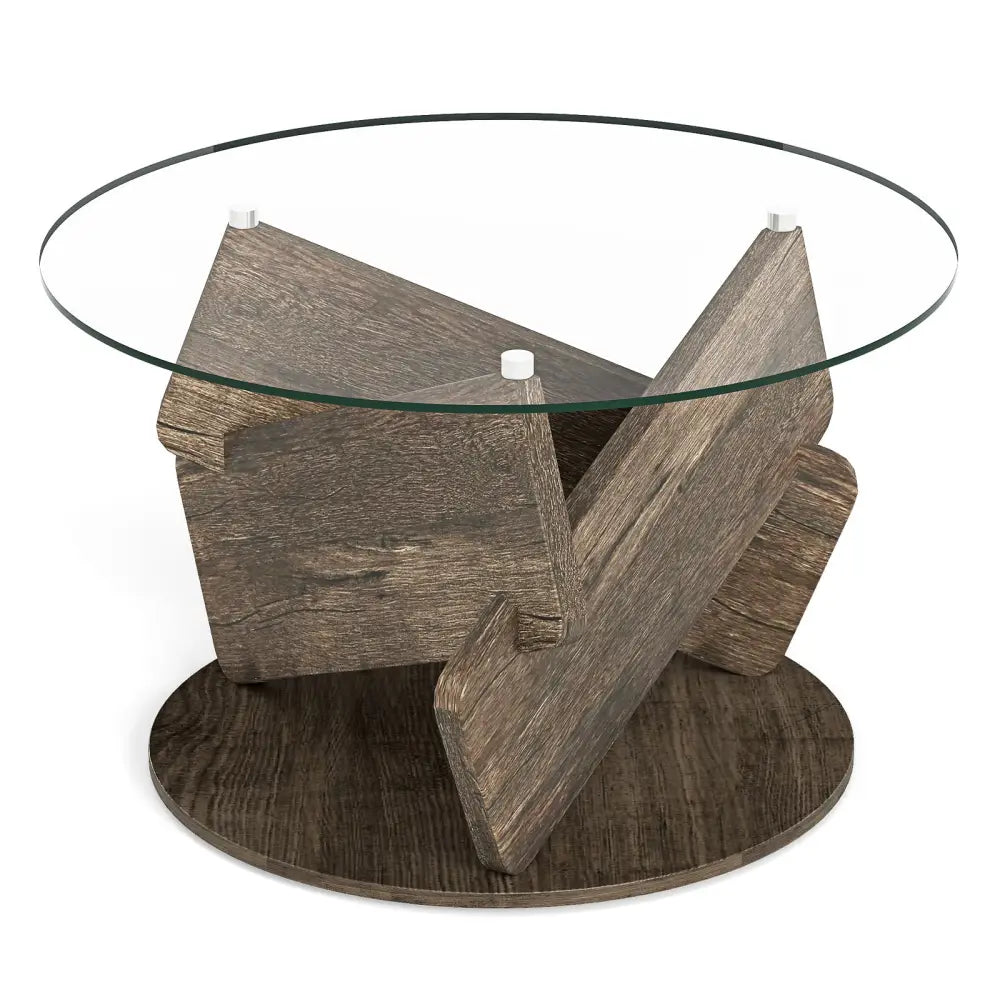 Round Glass Coffee Table 32 Inch Modern Center Table with Tempered Glass Top-Gray - Gray - Coffee Tables