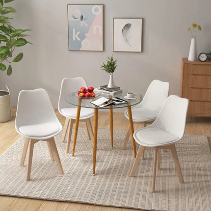 Round Glass Dining Table Leisure Coffee Table with Metal Legs-Natural - Natural - Dining Tables