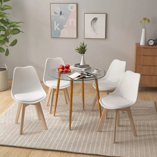 Round Glass Dining Table Leisure Coffee Table with Metal Legs-Natural - Natural - Dining Tables