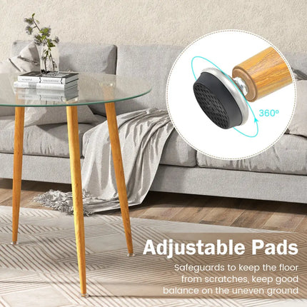 Round Glass Dining Table Leisure Coffee Table with Metal Legs-Natural - Natural - Dining Tables