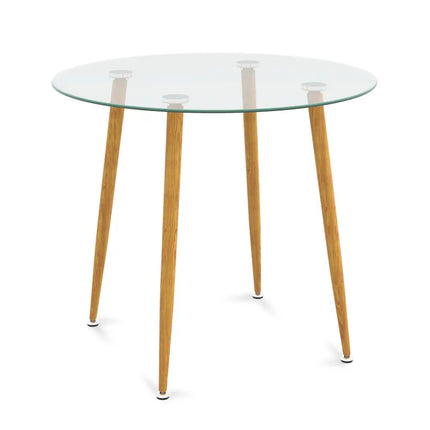 Round Glass Dining Table Leisure Coffee Table with Metal Legs-Natural - Natural - Dining Tables