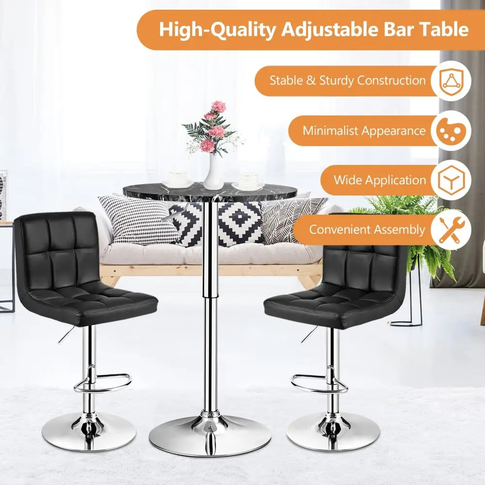 Round Height Adjustable Bistro Bar Table Black - Black - Bar Tables