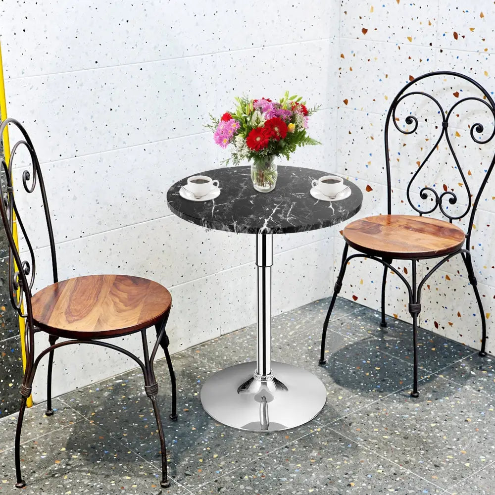 Round Height Adjustable Bistro Bar Table Black - Black - Bar Tables