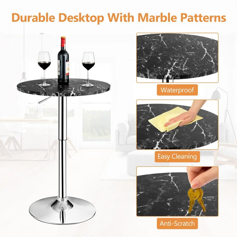 Round Height Adjustable Bistro Bar Table Black - Black - Bar Tables