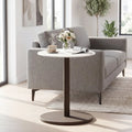 Round Marble Side Table Pedestal End Table with Stone Finish and Wooden-Black & White - Black & White - End & Side