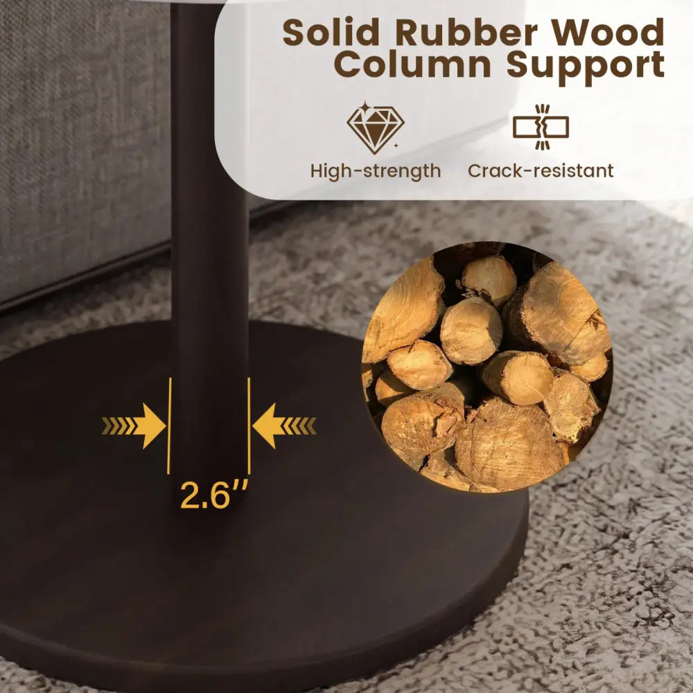 Round Marble Side Table Pedestal End Table with Stone Finish and Wooden-Black & White - Black & White - End & Side